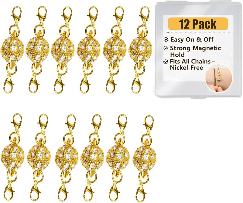 Bonison Magnetic Necklace Clasps and Closures with Lobster Clasp, 14K Gold & Silver Magnetic Jewelry Extender for Necklaces & Bracelets, Easy-to-Use for Jewelry Closures (12Pcs | Gold Ball) - Image 1